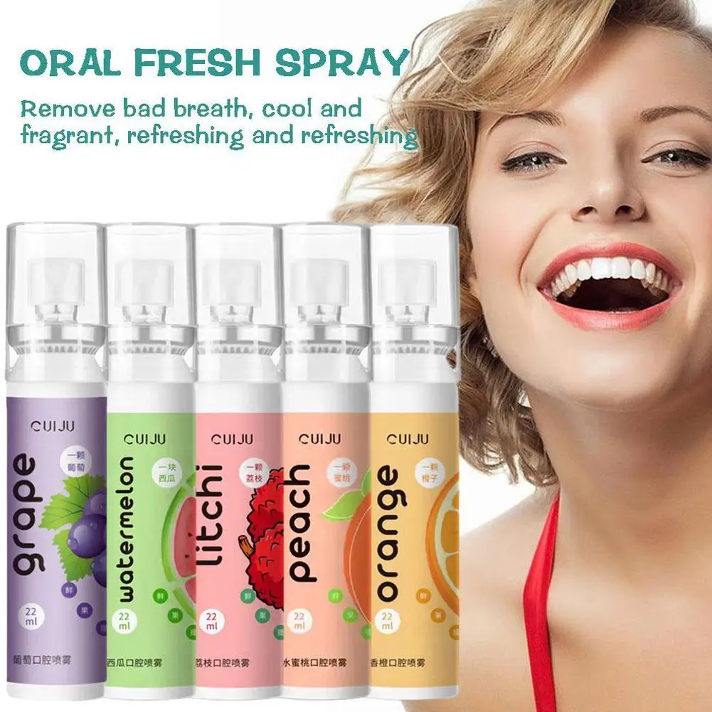 

22ml Oral Fresh Spray Remove Bad Breath Convenient Portable Peaches Lychees Breath Freshener Multiple Fruit Flavors Date Kissing