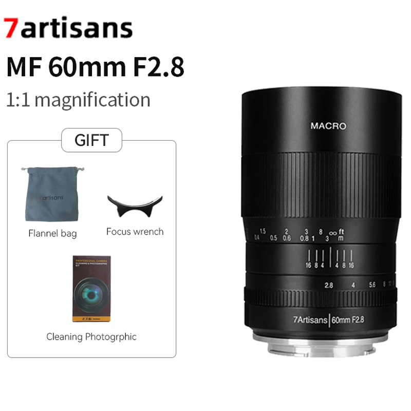 

7artisans 60mm F2.8 1:1 Magnification Macro Lens For Canon EOS-M Sony E Fuji FX Micro 4/3 Camera Lens