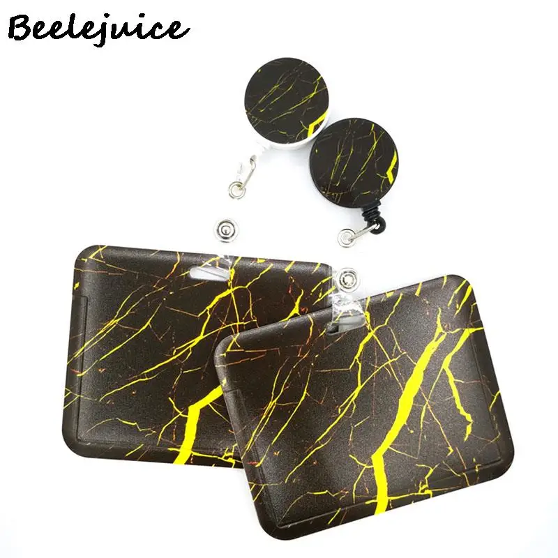 

Yellow Marble Pattern Retractable Badge Reel Lanyard Nurse ID Business Credit Card Badge Holder Office Student Clips Holder Bag