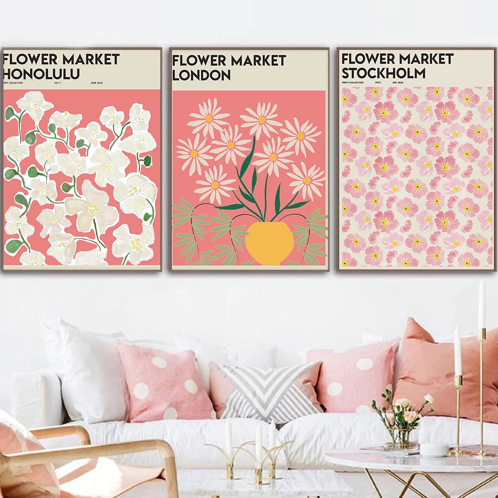 

Minimalist Abstract Flower Market Posters and Print Modern Wall Art Canvas Painting Gallery Decor Picture Living Room Home Decor
