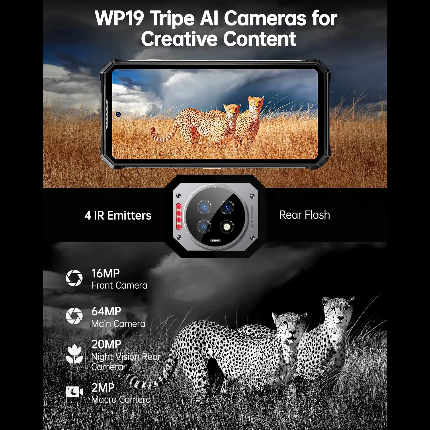 Oukitel WP19 Rugged Smartphone Large Battery 21000mah Mobile Phone 64m Camera Smart Phones Cell Phones Unlocked Night Vision