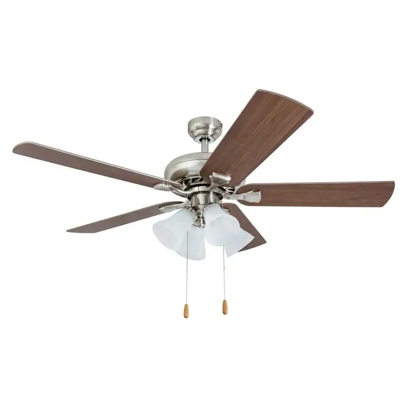 

50591-35 Lanie Traditional 52-Inch Brushed Nickel Indoor Ceiling Fan, Multi-Arm Lighting with Chilled Gray / Chocolate Maple Bla