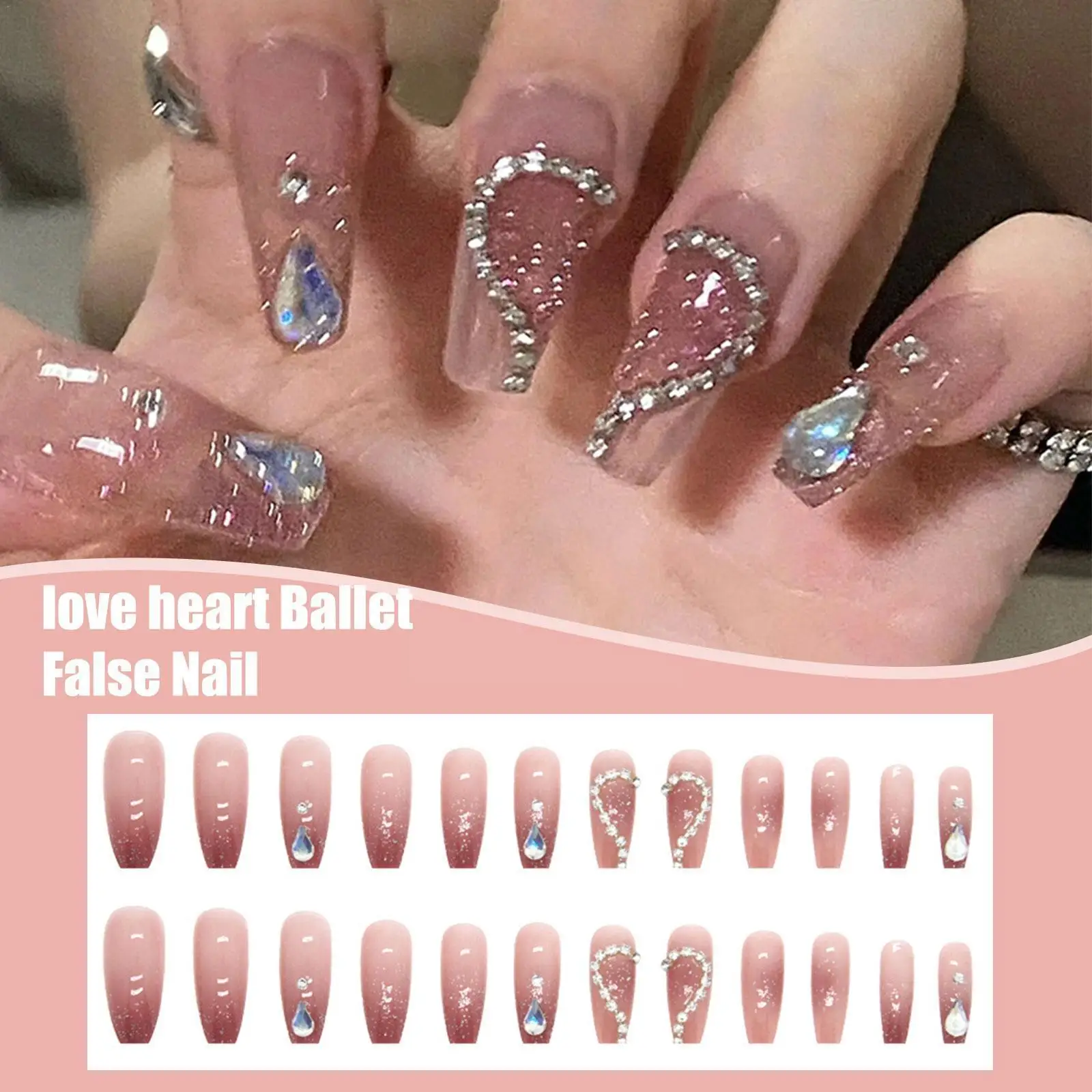 

24pcs Fake Nails Press On Short With Designs Set Crystals Nails Art Pink Tips Stick-on French Tipsy Kawaii Artificial False A2b3