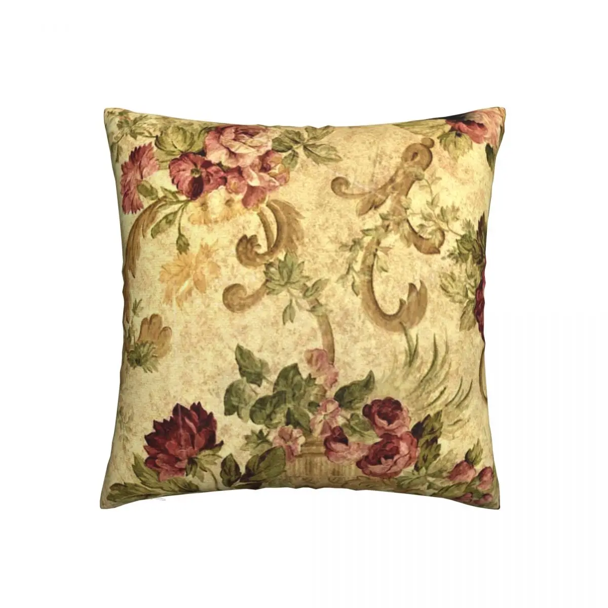 Элегантная винтажная квадратная подушка в викторианском стиле с цветочным
