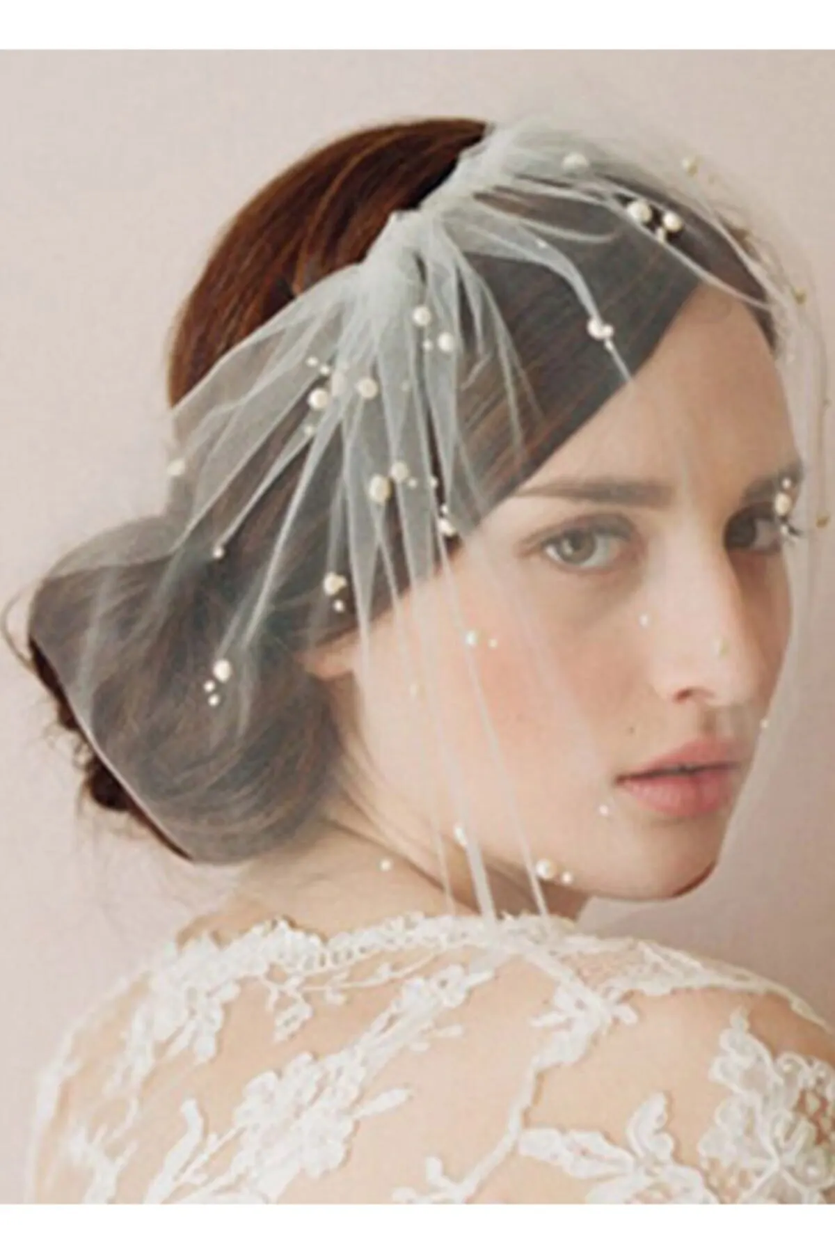 

Bridal Accessories Plain Tulle Pearl Wedding Veil Wedding Handmade For Bride And Bridesmaids