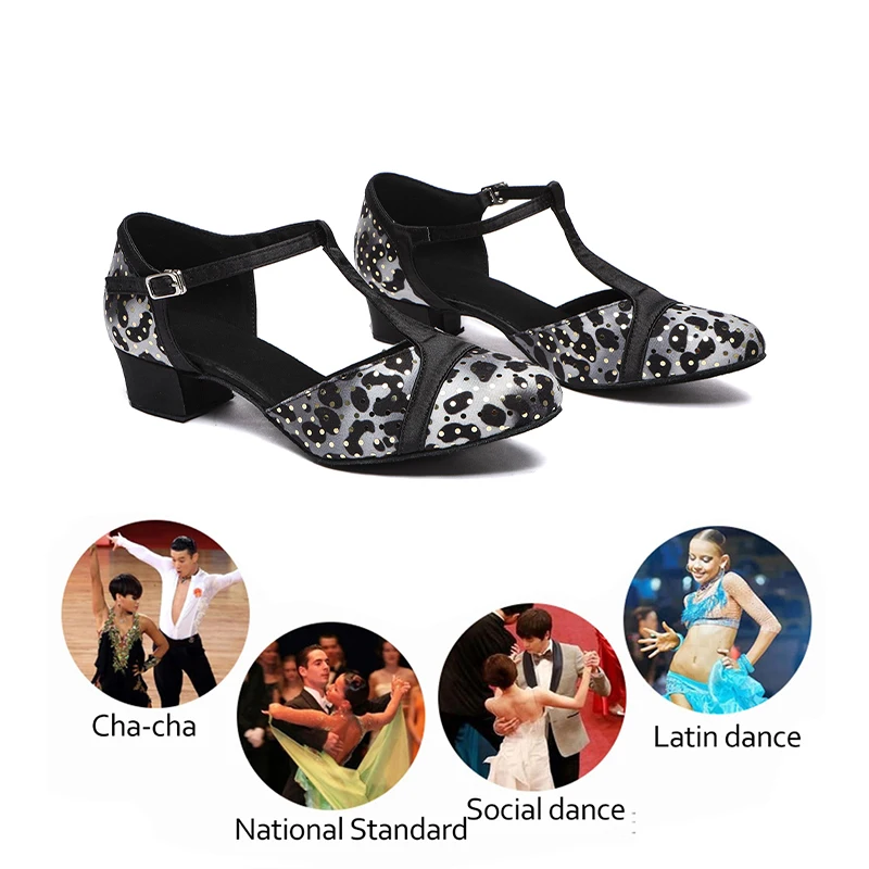 SWDZM Women Tango Dance Shoes Suede Soles Ballroom Latin Indoor Shoes For Dancing Cuban Heels Middle Heel Dance Shoes Wholesale