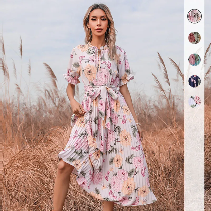 

Printing light mature style long skirt with ruffle design sense style dress boho dress summer dress