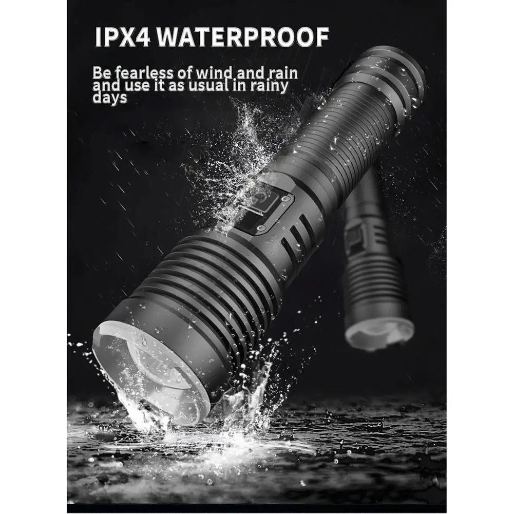 

Xhp70 Led Flashlight 1200-1500 Lumens Digital Power Display Telescopic Zoom Strong Light Torch