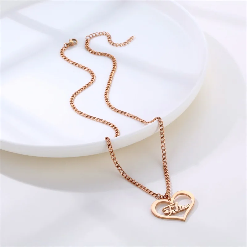 Custom Name Necklace Stainless Steel Cuban Chain Choker Personalized Name With Heart Pendant Necklace For Women Birthday Gift