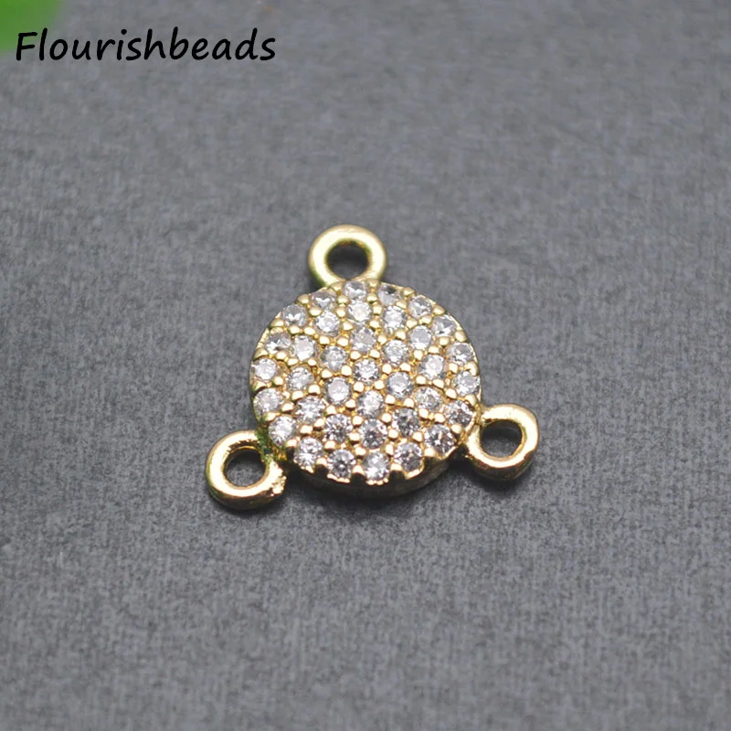 Fashion Design Nickel Free Anti Rust  Gold Plated CZ Pave Round Three Connectors Charms for Diy Jewelry Making 10pcs