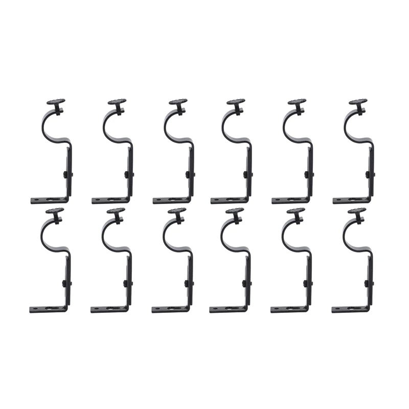 

12Pcs Black Color Adjustable Curtain Rod Brackets Premium Steel Rod Bracket For Walls Curtain Rod Holder