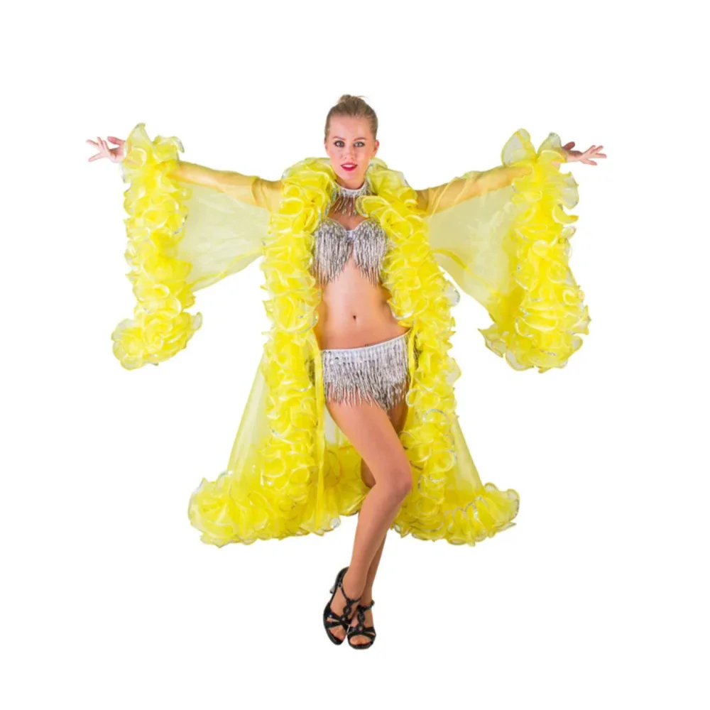 Прозрачные женские платья-халат из органзы с оборками и отделкой деталей женское