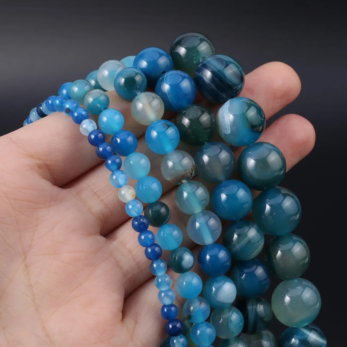 

Natural Stone Blue Agates Beads Polished Round Loose Spacer Bead for Women Jewelry Making Diy Necklace Bracelet Accessories