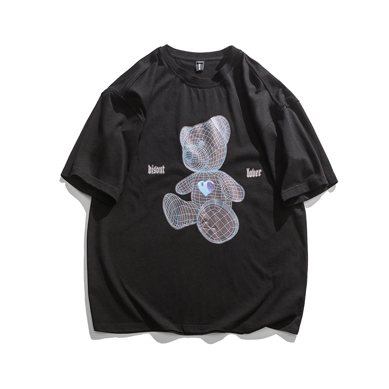 

Short Sleeved T Shirt Mens Printed Bear Summer Thin Round Neck Loose Large T Shirt Tide Brand Cartoon Cotton Tee Oversized
