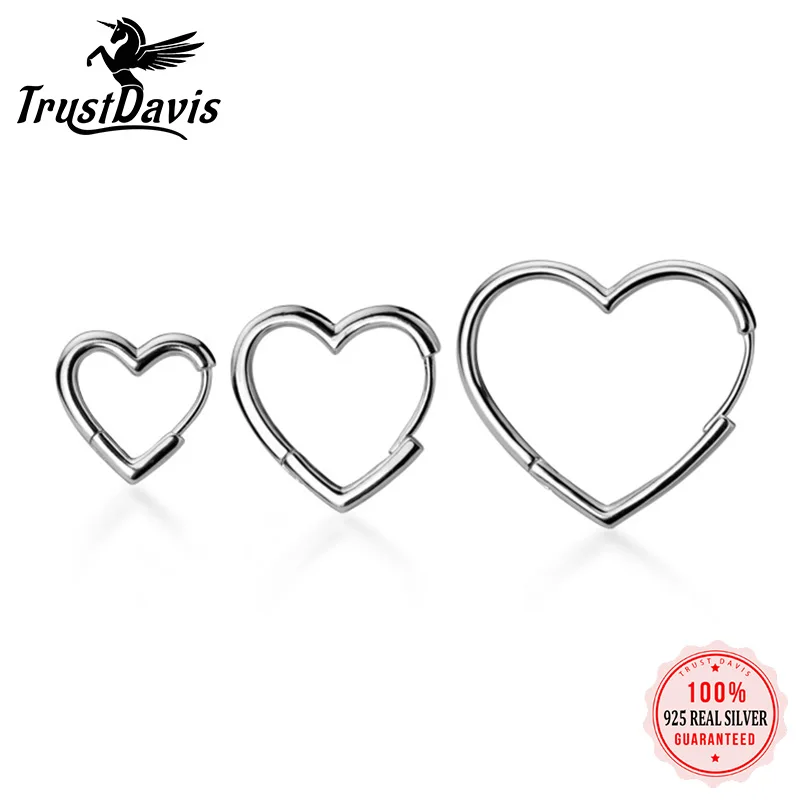 

TrustDavis романтическая реальная искусственная Серебряная Геометрическая Серьга-кольцо в форме сердца, зажим для ушей, серьги для женщин, ювел...
