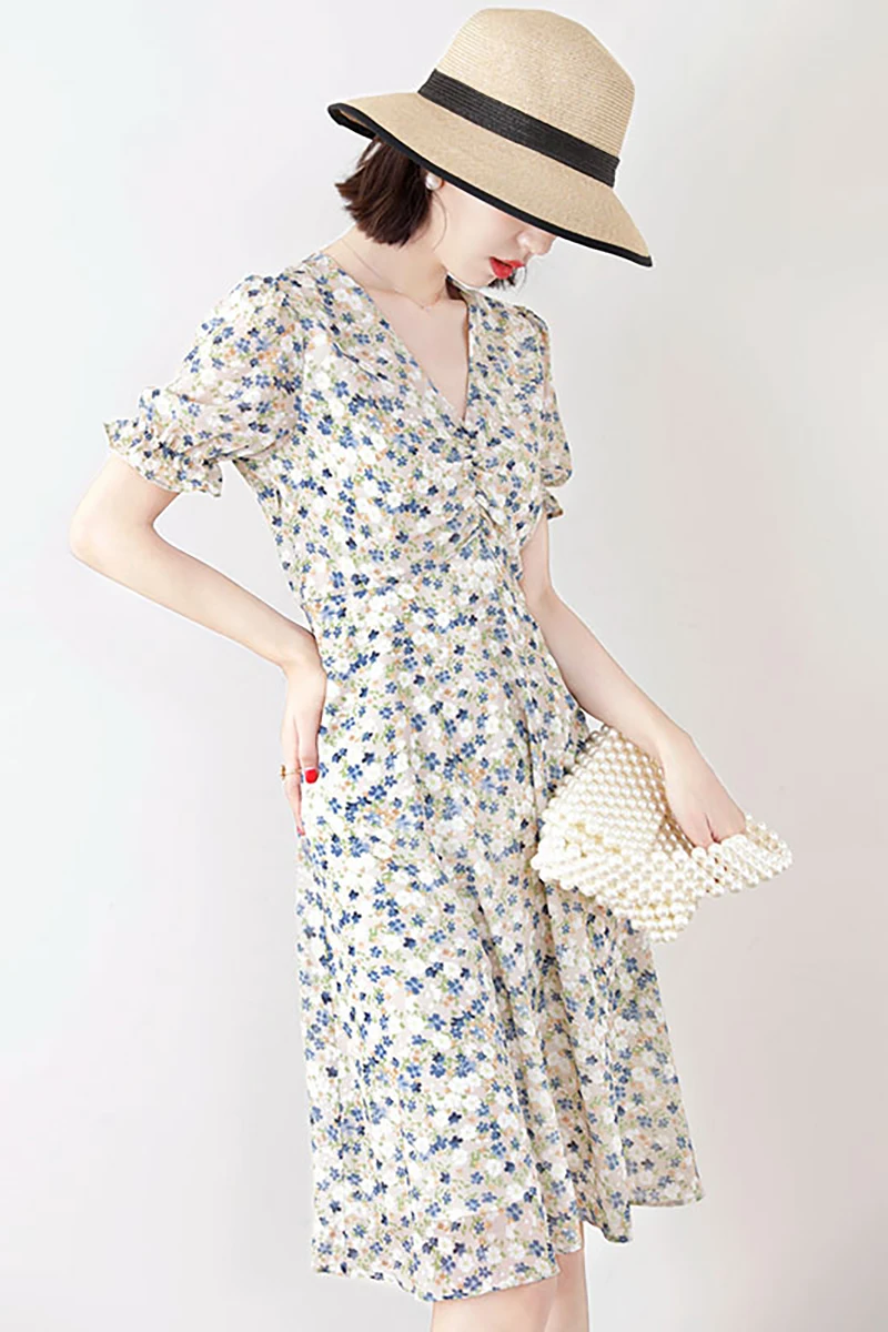 French sle Retro Floral Dress Women Summer New Gentle Stem Orange First Love Fairy Temperament Mori look Tea Break Skirts