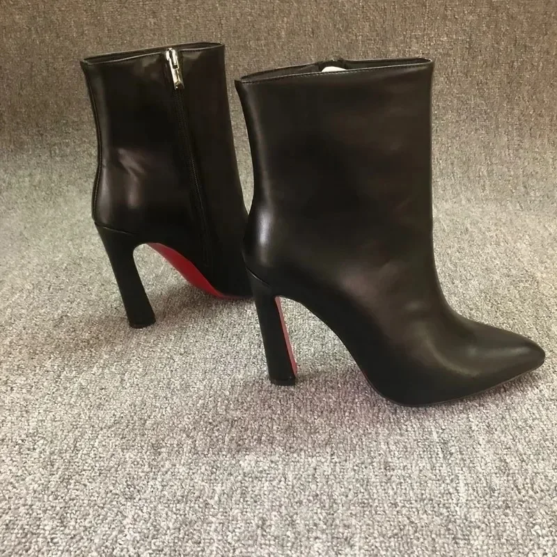 Роскошные женские ботильоны высшего качества Lerather NEW Shinny Red Bottom туфли с острым