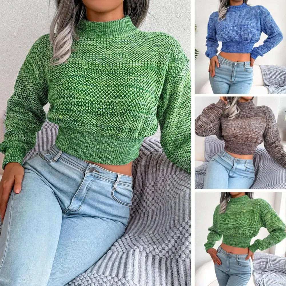 

Breathable Classic Pure Color Short Knitted Pullover Sweater Thick Sweater Jumper Navel Exposed Streetwear