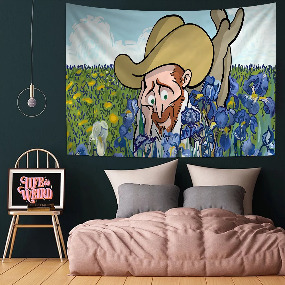 Cartoon Van Gogh Anime Tapestry Cheap Hippie Wall Hanging Bohemian Tapestries Mandala Home Decor