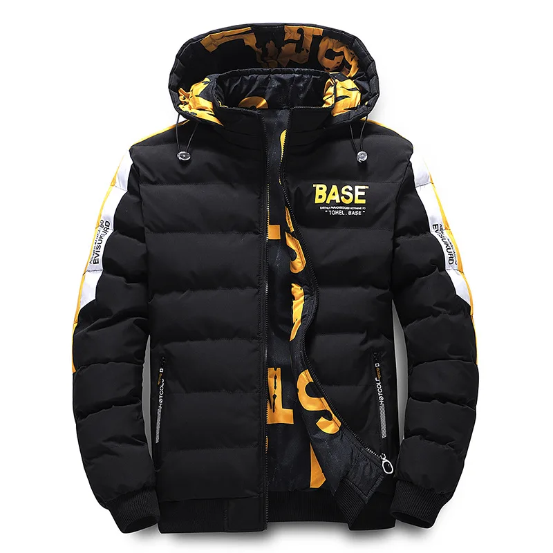 Winter Coats Mens Fashion Double-sided Wear Cotton Clothes Korean Print Plus Size Thickened Removable Hooded Warm Jacket men