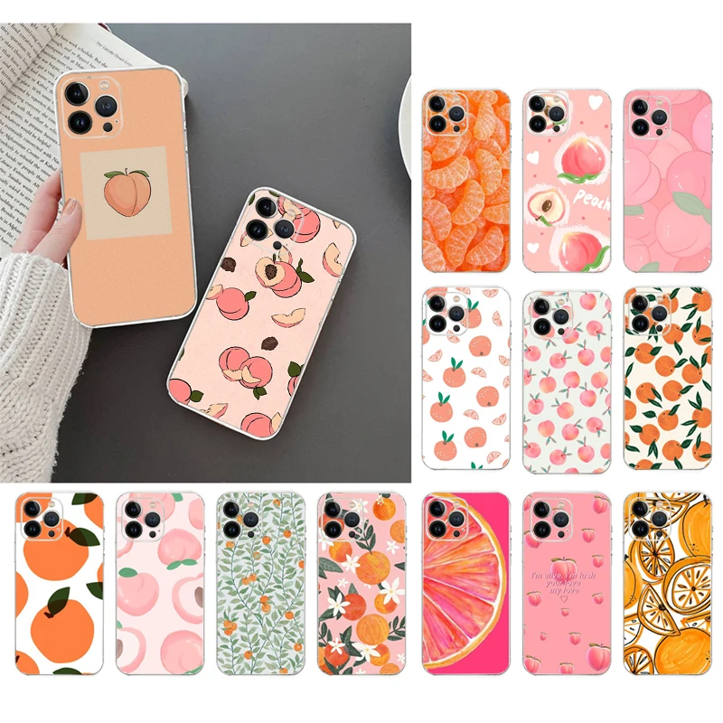 

Phone Case For iphone 14 Pro Max 13 12 11 Pro Max XS XR X 12mini 7 8 Plus SE Peach Orange Fruit Aesthetic Case Funda