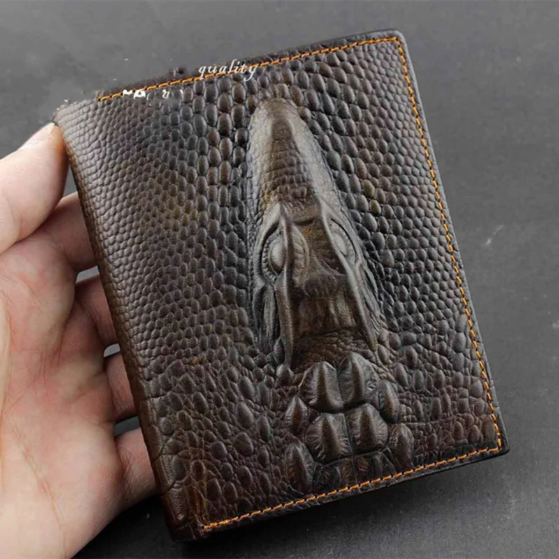 

Crocodile Pattern Retro Biker Wallet Genuine Leather Men's Leather Wallet Foldable Purse Male Handbags Card Bag