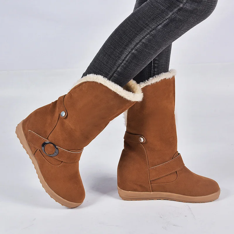 

Women's Snow Boot Long Snow Boots Warm Plush Inside Flock Winter New Shoes Plaftform Lapel Flanging Thicken Buckle Boots