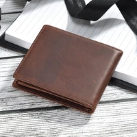 genuine leather trifold wallet for man rfid casual male short slim purse credit card holder vintage men wallets high quality
