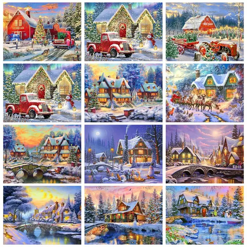 

RUOPOTY Modern Painting By Numbers For Adults Winter House Handiwork Coloring By Numbers Paint Kit On Canvas Diy Gift Home Decor