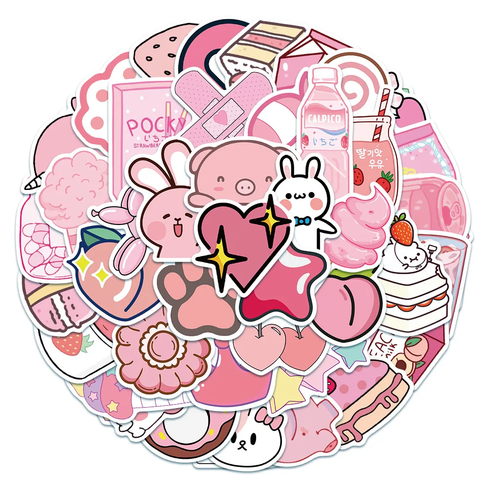 

PVC Sticker Cute Pink Sticker Water Proof Re-paste Student Stationery Decorate School Supplies 50 Sheets/bag Stationery Sticker