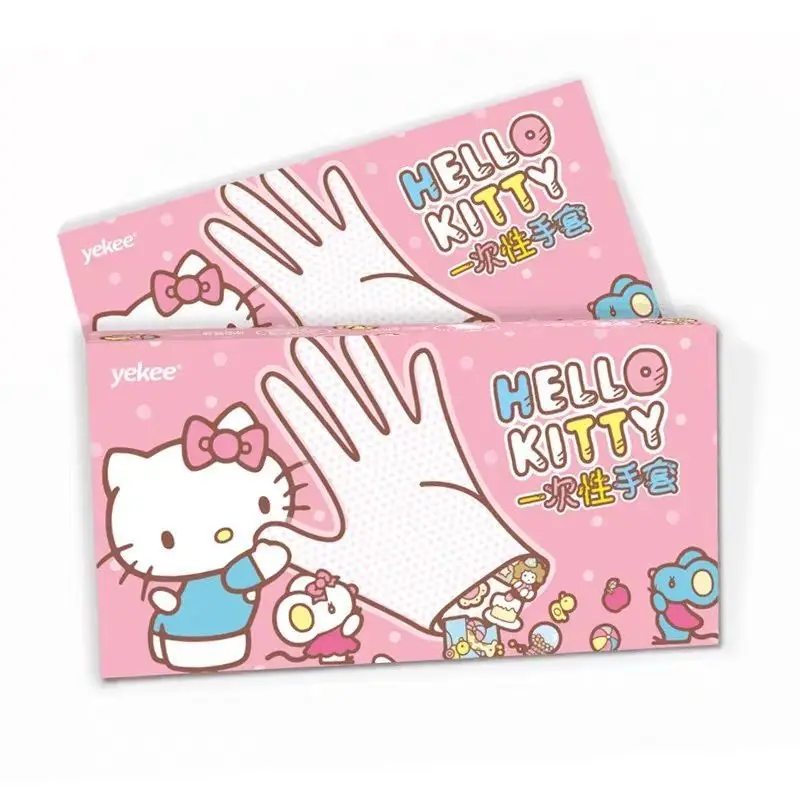

100Pcs Hello Kitty Disposable Gloves Plastic Transparent Gloves Kitchen Cutlery Accessories Gift Toys