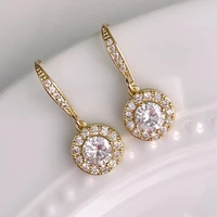 fashion modern womens gold color drop earrings fashion princess cut round zircon engagement wedding earrings