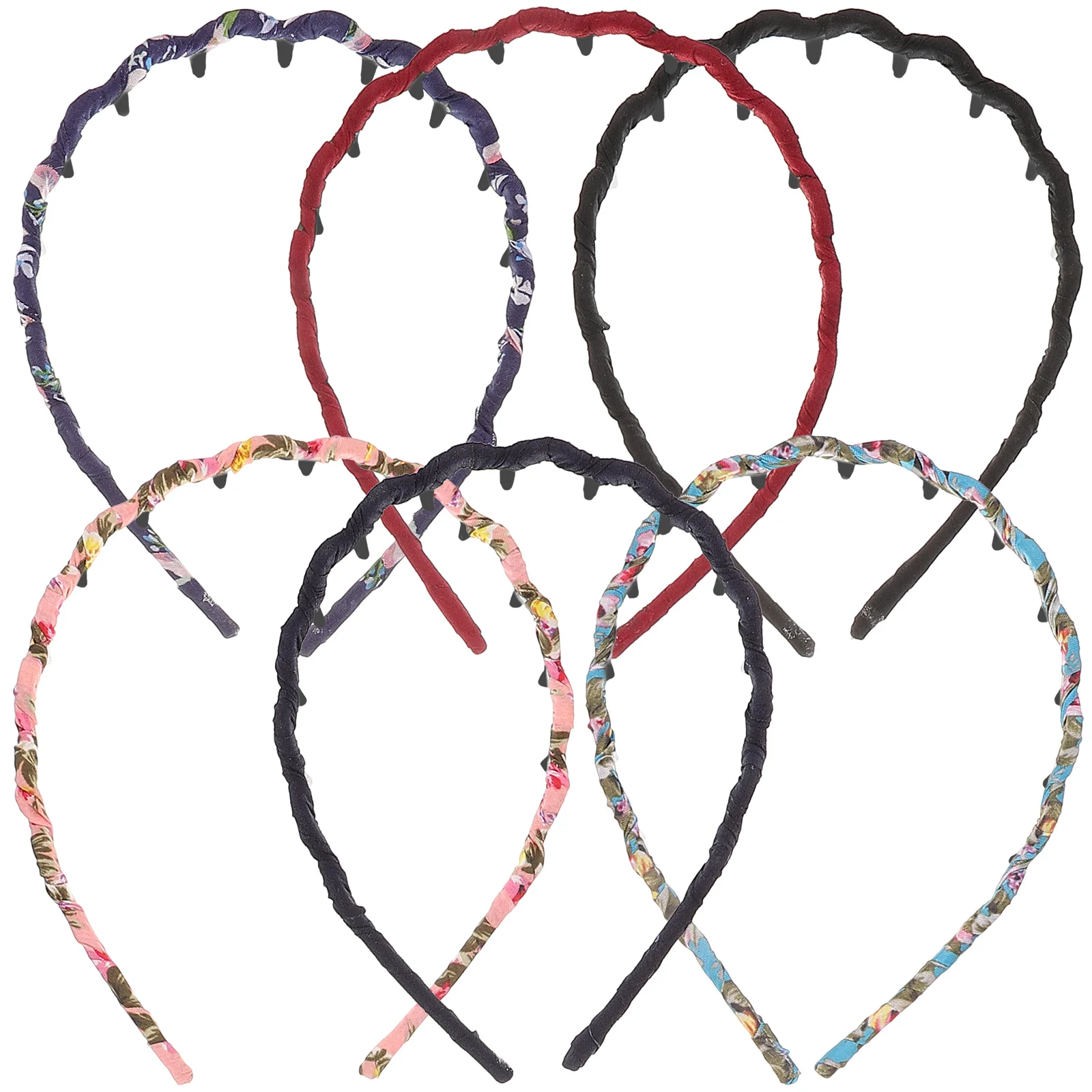 

6 Pcs Elasticity Wave Rao Hair Clasp Miss Sports Headband Shark Teeth Fabric Comb Headbands