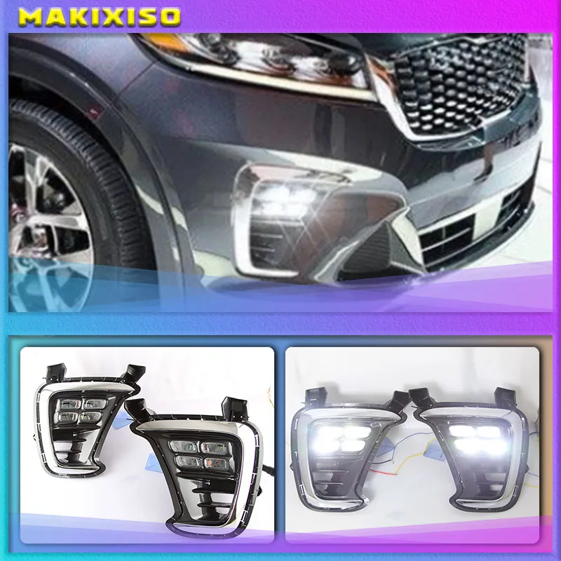 

1 Set For KIA Sorento 2018 LED DRL Daytime Running Lights 12V ABS Fog Lamps Cover Driving Lights Accessories