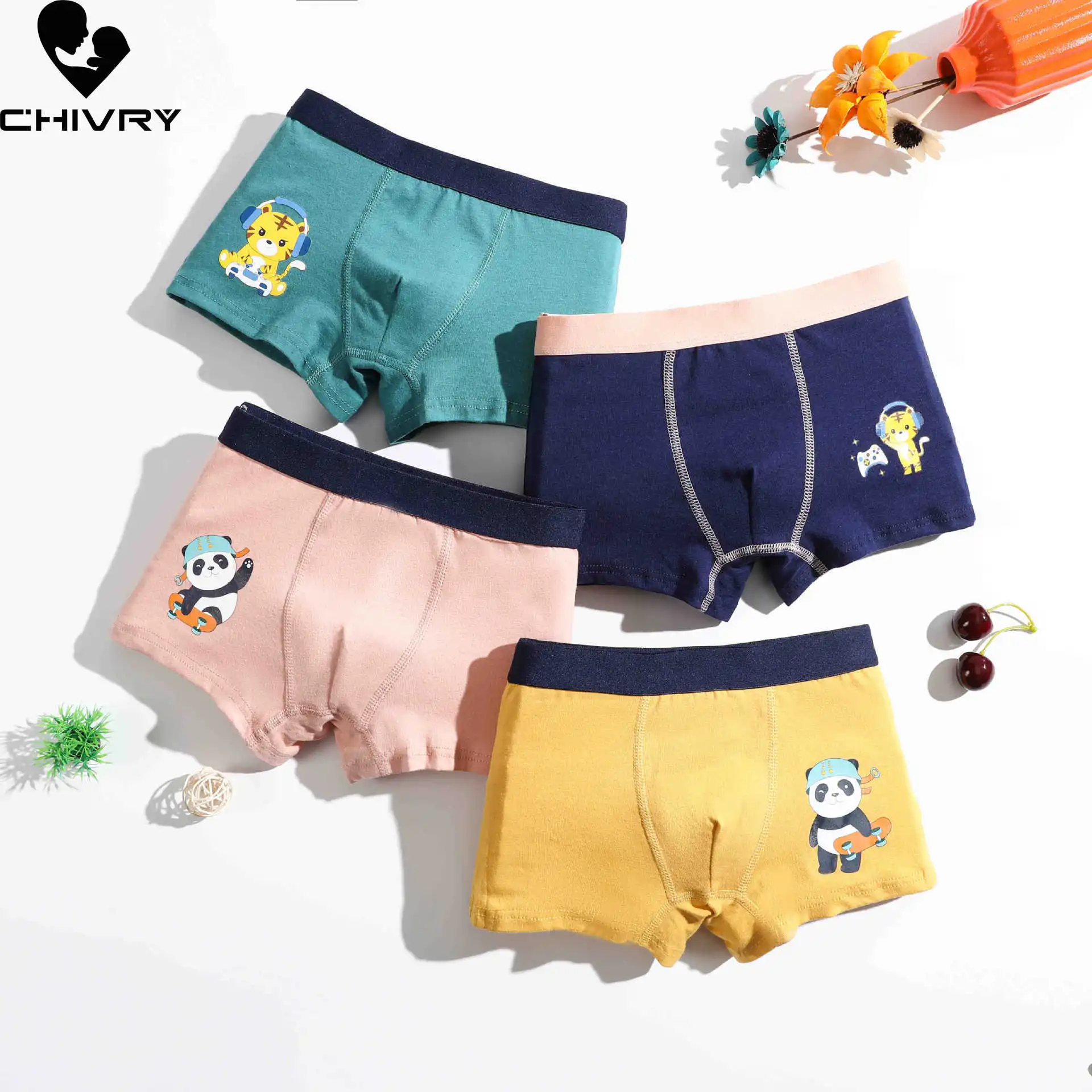 Трусы-боксеры для мальчиков 4 шт. нижнее белье с мультяшными животными шорты