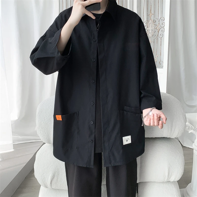 Mens Solid Color Shirts 2023 Summer Fashion Short Sleeve Casual Oversize Blouses Tops Clothing