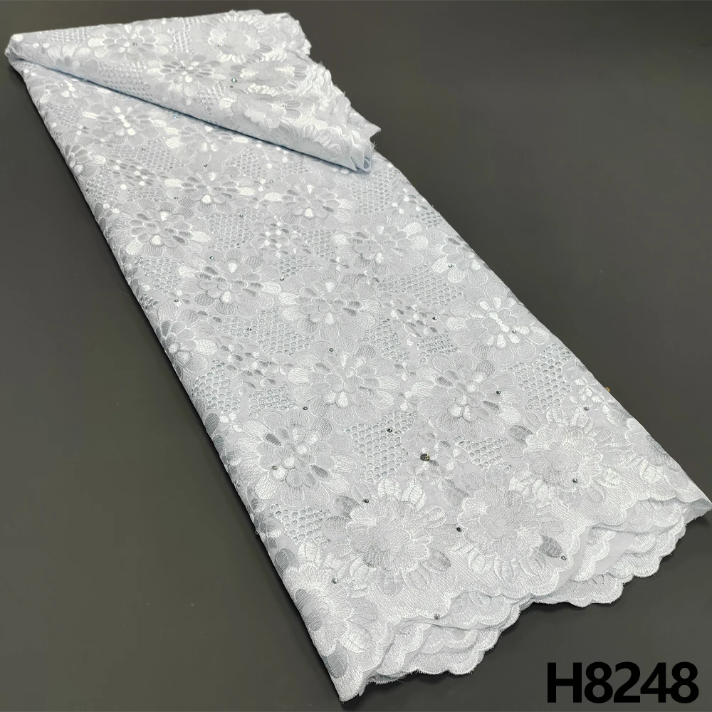 

HFX Latest African Cotton Lace Fabric 2023 High quality white Lace Swiss yarn Lace Fabric Nigerian Lace fabric H8248