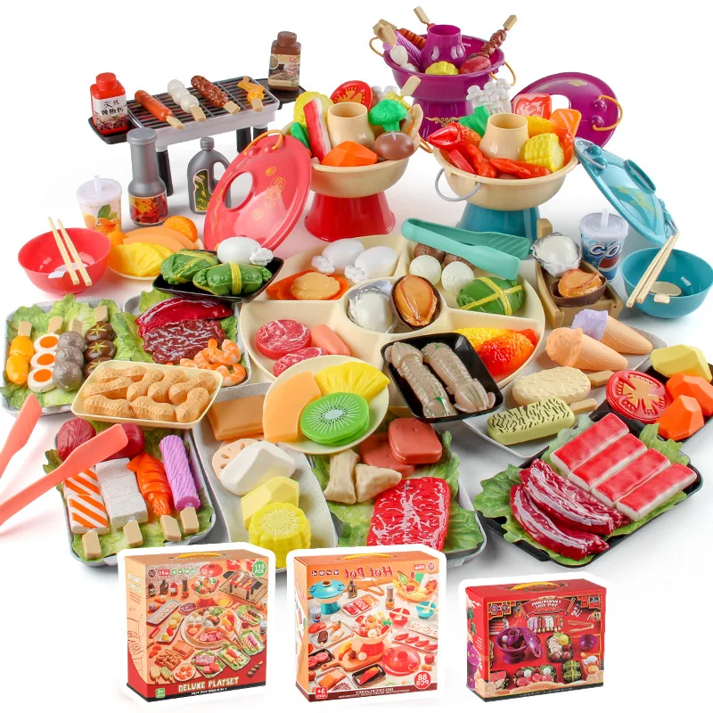 

New Children's House Simulation Kitchen Set Toys Hot Pot Barbecue Ingredients Beef Balls Skin Shrimp And Other Toys