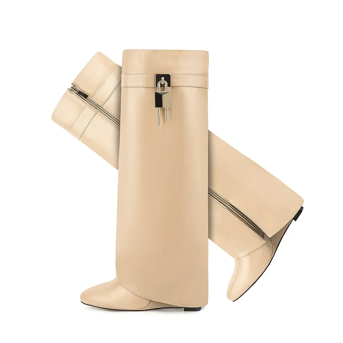 Женские сапоги до колена на платформе и высоком каблуке-шпильке