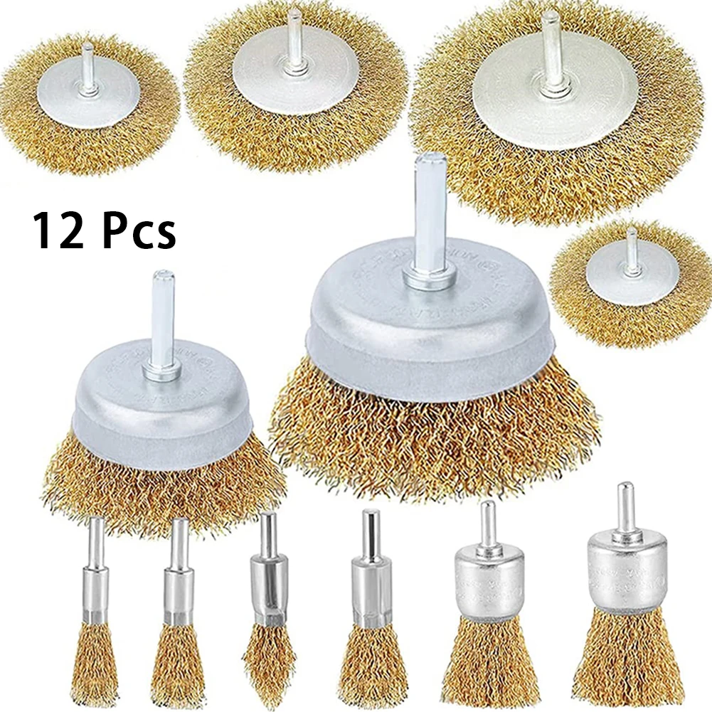 

12* Wire Brush Wheel Cup Brush 1/4In Shank Wire Wheel For Electric Drill Grinding Mill Polish Wheel Derusting Tool Power Tool