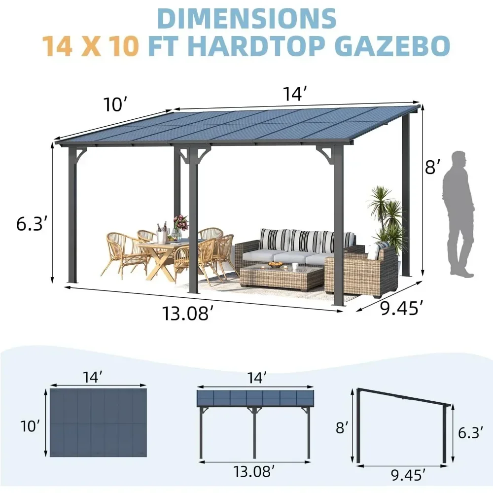 14 'x 10' жесткая верхняя наклонная потолочная беседка 140 кв. футов затенение для