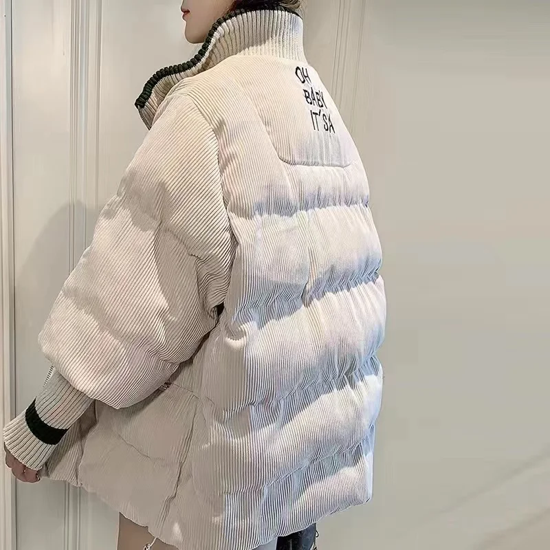 Korean Loose 2022 Winter Woman Jacket Corduroy Cotton Padded Coat Lady Parka Loose Student Bread Clothing thickened Outerwear