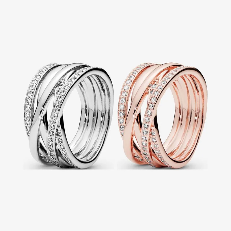 

Authentic 925 Sterling Silver Bright Polished Line Multi-layer Ring Is Suitable For Women's Engagement Jewelry Anniversary