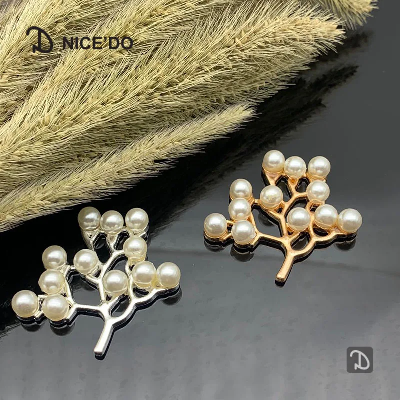 

10 Pieces DIY Hair Accessories Pearl Leaves Flower Plate Drill Buckle Pine Branch Headdress Handmade Beauty Materials