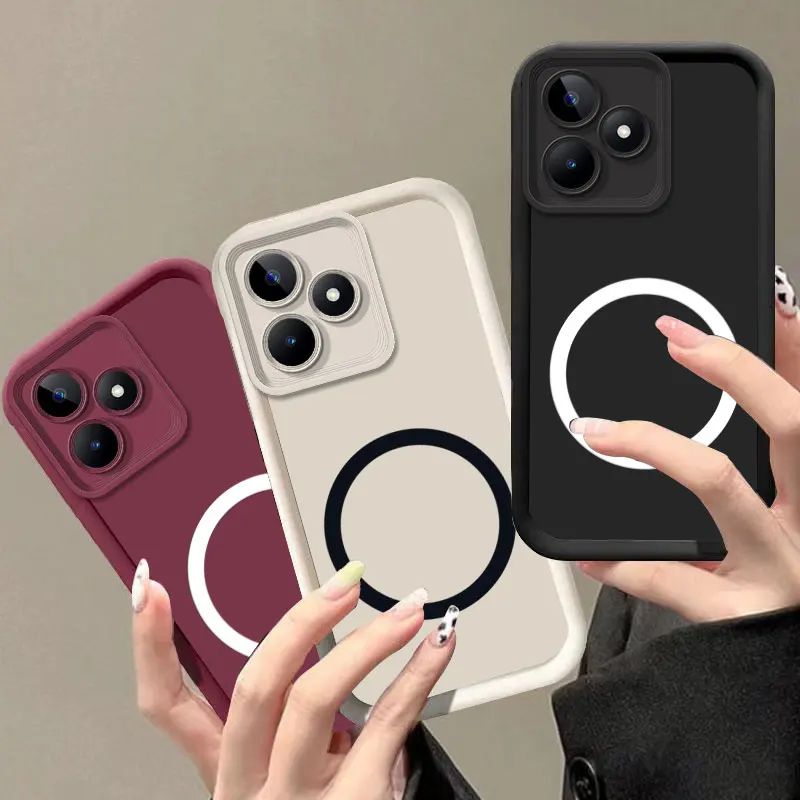 For Realme C51 C61 C63 C53 Case With Wireless Magnetic Sticker Full Package Soft Silicon Phone C65 C67 C55 Funda |