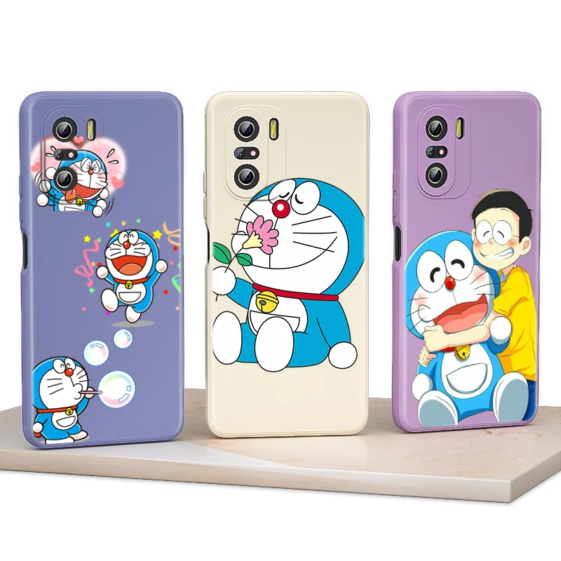 

Cute Doraemon Liquid Silicone Soft Cover For Xiaomi Redmi 9 9A 9AT 9C 9T 8 8A 7 10X K40 K30 K30S Prime Phone Case