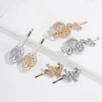 minar chinese style gold color dragon hollow one word hairpin for women metal curved round barrette hair accessories jewelry