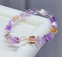 natural ametrine quartz purple yellow bracelet women men 8x8mm amethyst citrine clear cube beads brazil genuine aaaaa