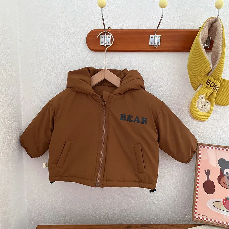 

Autumn Kid Hooded Cartoon Bear Cotton Coat Girl Baby Letter Vest Boy Children Hoodies Infant Thick Solid Jakcet Toddler T-shirts