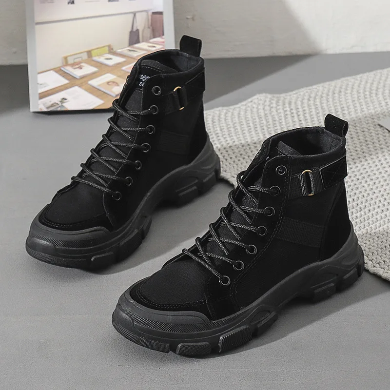 Winter Ankle Boots Female 2022 New Student Wild Knight Short Boots Short Tube High Top Small Short Boots Canvas Shoes 35-40